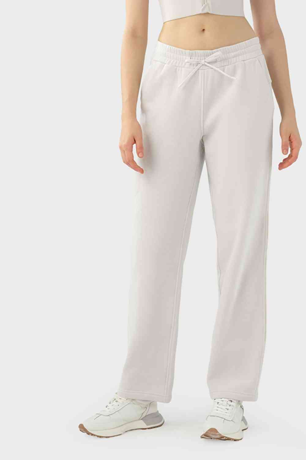 Drawstring Waist Sports Pants with Pockets Beige