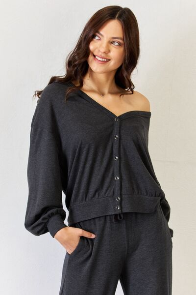 RISEN Ultra Soft Button Up Long Sleeve Lounge Cardigan Charcoal Grey