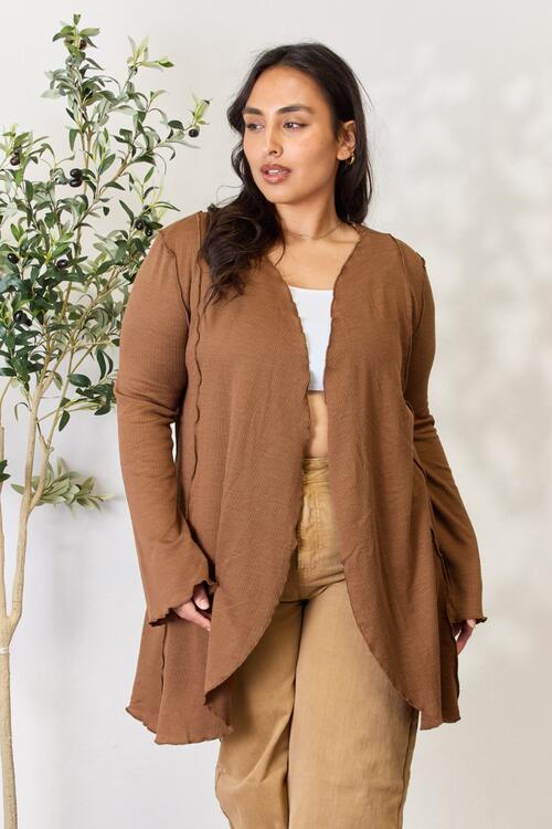 Culture Code Full Size Open Front Long Sleeve Cardigan Cocoa Brown