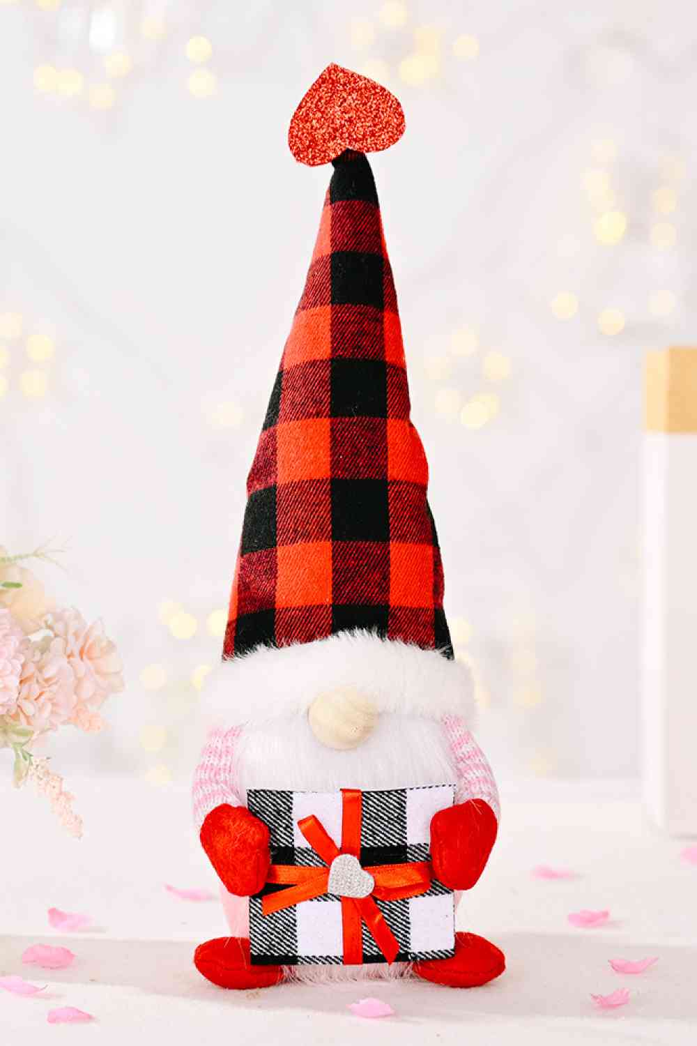 Mother's Day Plaid Pointed Hat Gnome Black/Red One Size