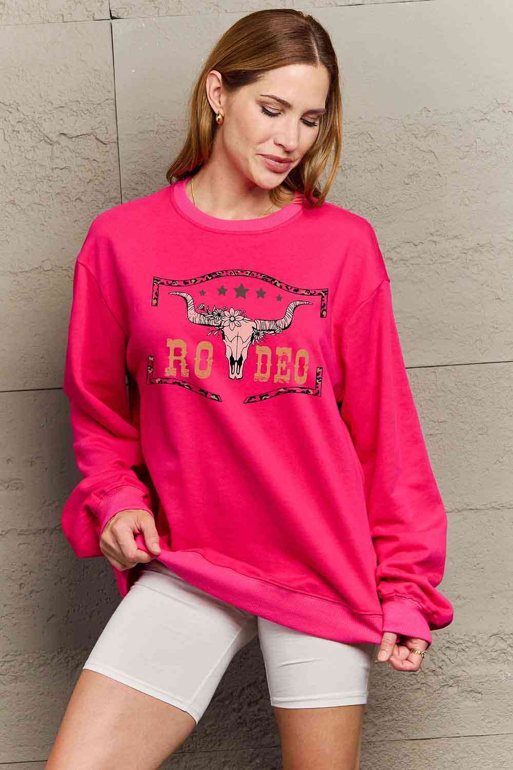 Simply Love Simply Love Full Size Round Neck Dropped Shoulder RODEO Graphic Sweatshirt Strawberry