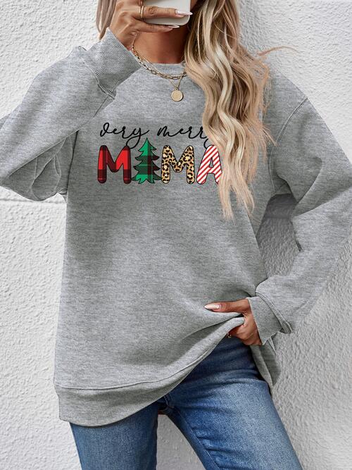 Letter Graphic Round Neck Long Sleeve Sweatshirt Charcoal