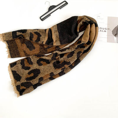 Leopard Raw Hem Polyester Scarf