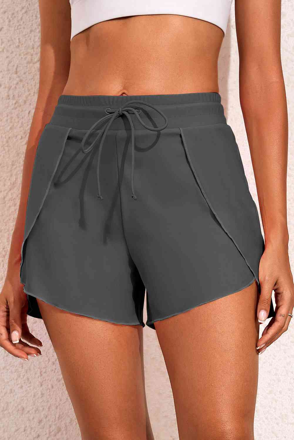 Drawstring Waist Swim Shorts Charcoal