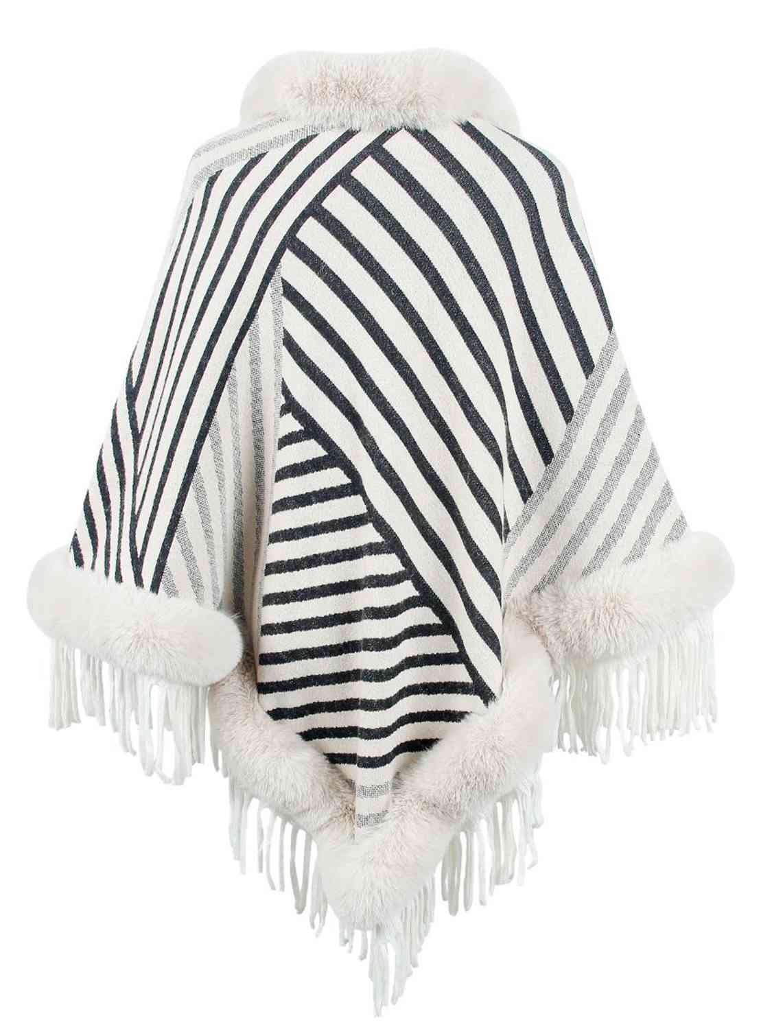 Striped Fringe Hem Poncho