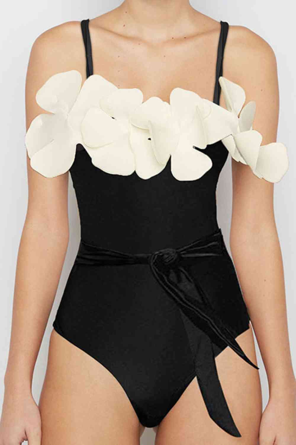Contrast Flower Detail One-Piece Swimsuit Black