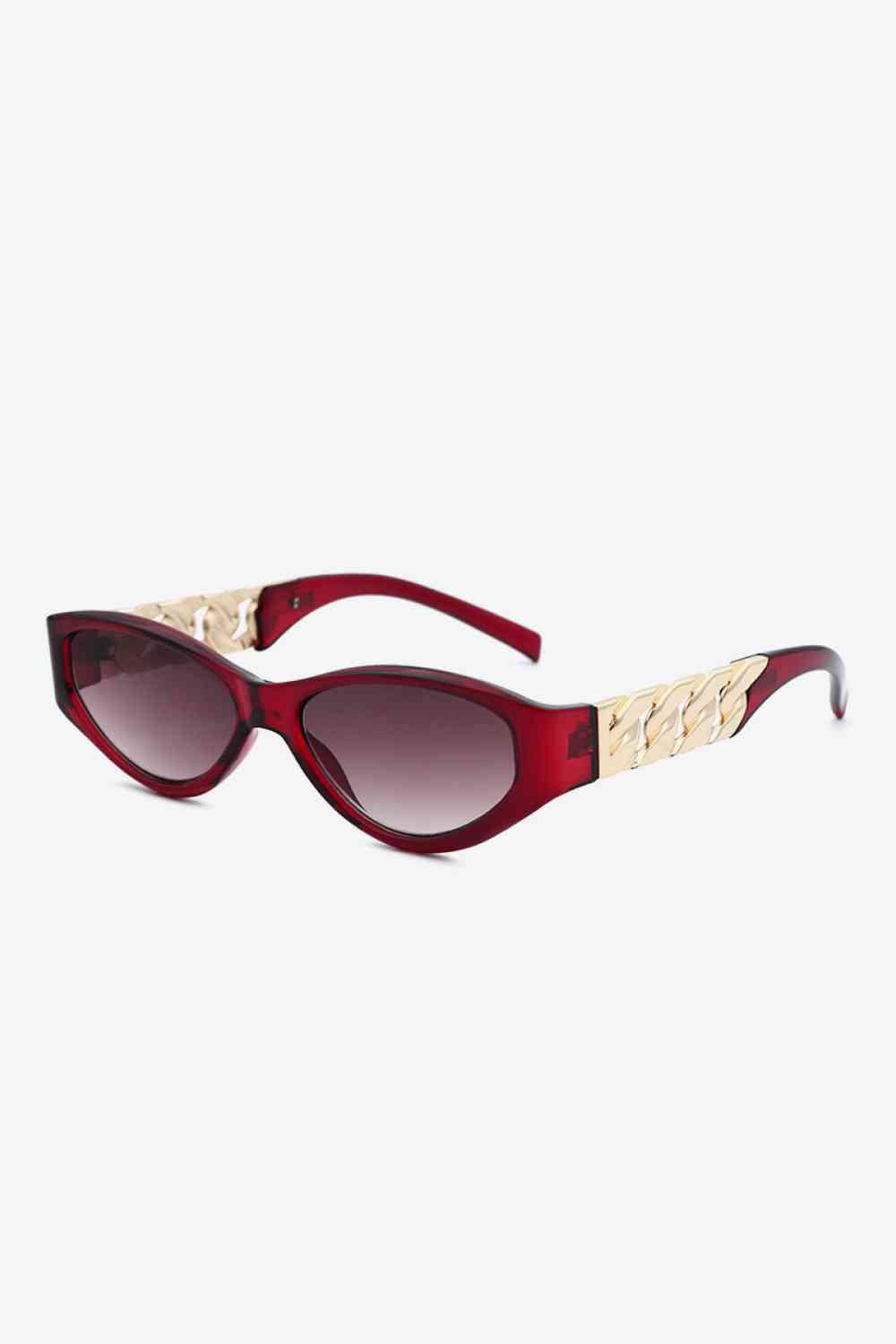Chain Detail Temple Cat Eye Sunglasses Deep Red One Size
