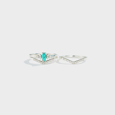 Artificial Turquoise V Shape Inlaid Zircon Ring