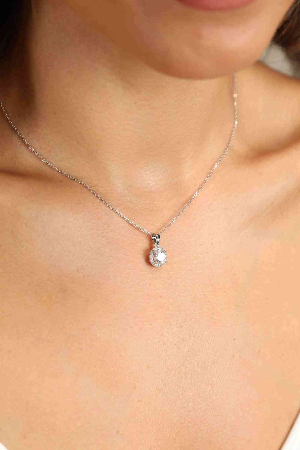 Adored Chance to Charm 1 Carat Moissanite Round Pendant Chain Necklace Silver One Size
