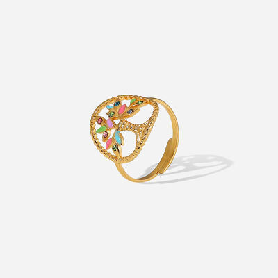 Tree Shape Inlaid Zircon 18K Gold-Plated Ring Gold One Size