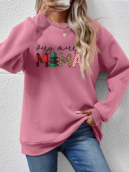 Letter Graphic Round Neck Long Sleeve Sweatshirt Moonlit Mauve