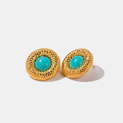 Artificial Turquoise Stainless Steel Gold-Plated Earrings Teal One Size