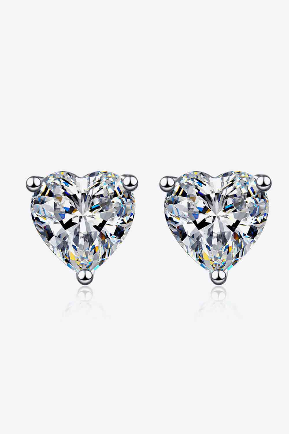 2 Carat Moissanite Heart-Shaped Stud Earrings Silver One Size