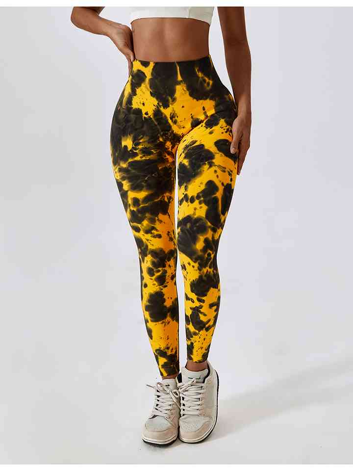 Tie Dye Wide Waistband Active Leggings Canary Yellow