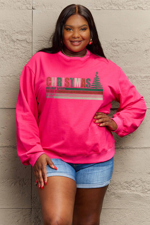 Simply Love Full Size CHRISTMAS Long Sleeve Sweatshirt Deep Rose