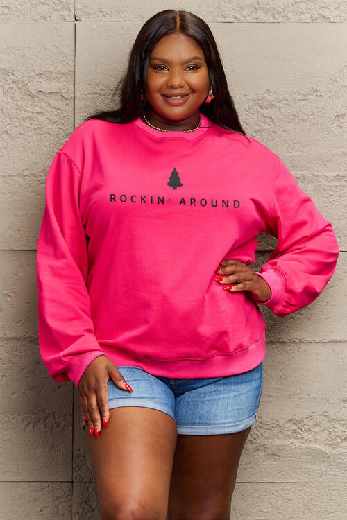 Simply Love Full Size ROCKIN AROUND Long Sleeve Sweatshirt