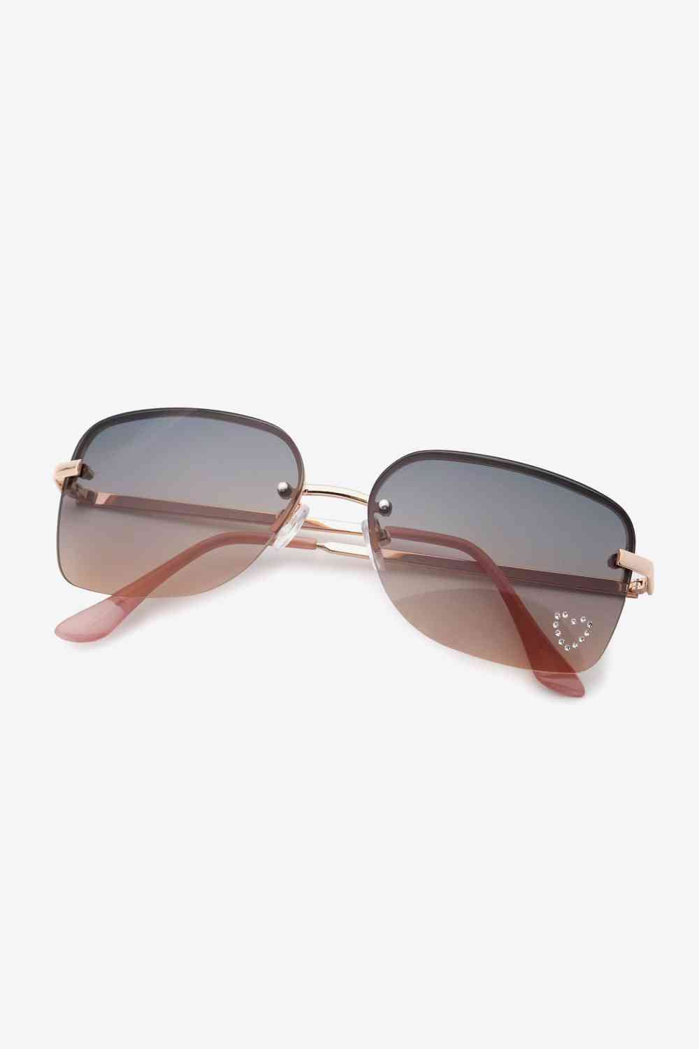Rhinestone Heart Metal Frame Sunglasses Pale Blush One Size