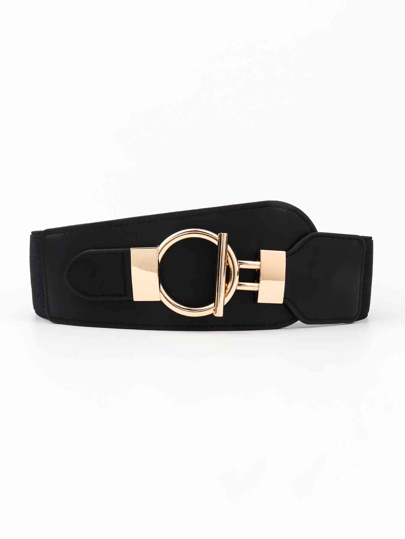 PU Elastic Wide Belt with Alloy Buckle Black One Size