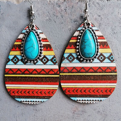 Artificial Turquoise Geometric Teardrop Earrings style A One Size