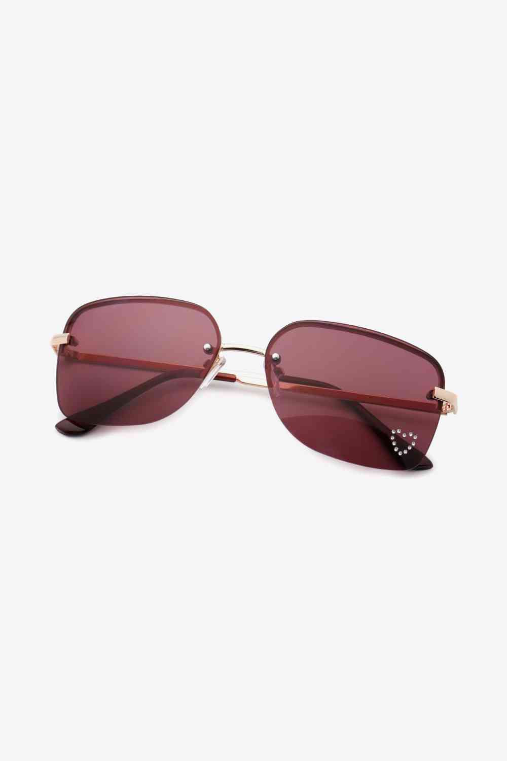Rhinestone Heart Metal Frame Sunglasses Chestnut One Size