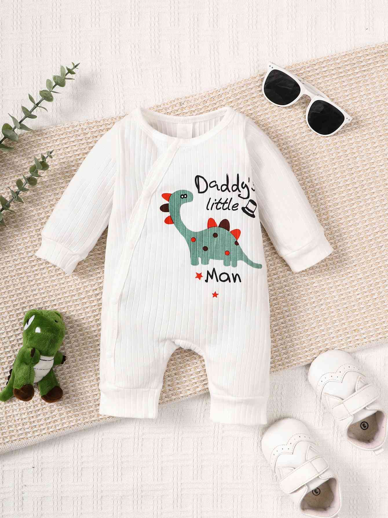 DADDY'S LITTLE MAN Dinosaur Graphic Jumpsuit White