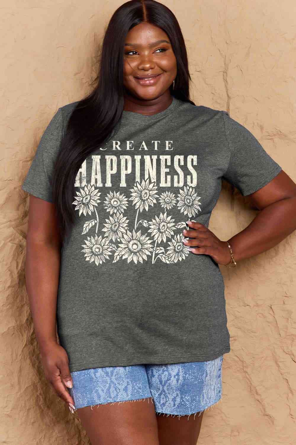 Simply Love Full Size CREATE HAPPINESS Graphic Cotton T-Shirt