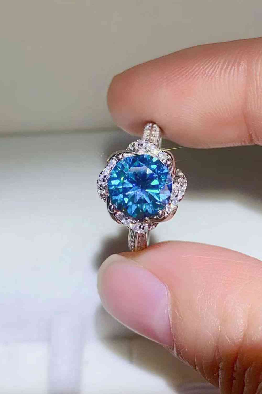 2 Carat Cobalt Blue Moissanite 925 Sterling Silver Ring Cobalt Blue