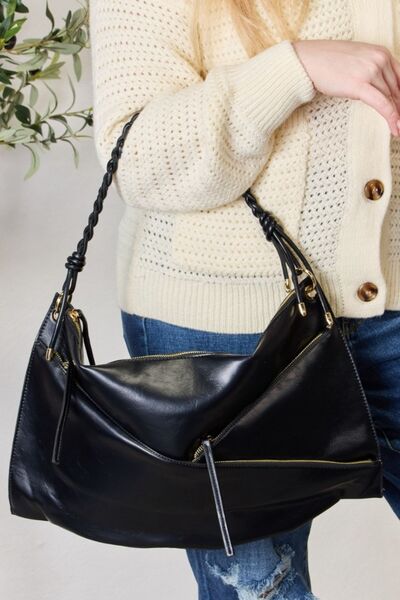 SHOMICO Zipper Detail Shoulder Bag with Pouch BLACK One Size