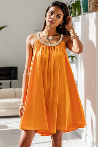 Round Neck Sleeveless Mini Dress Tangerine