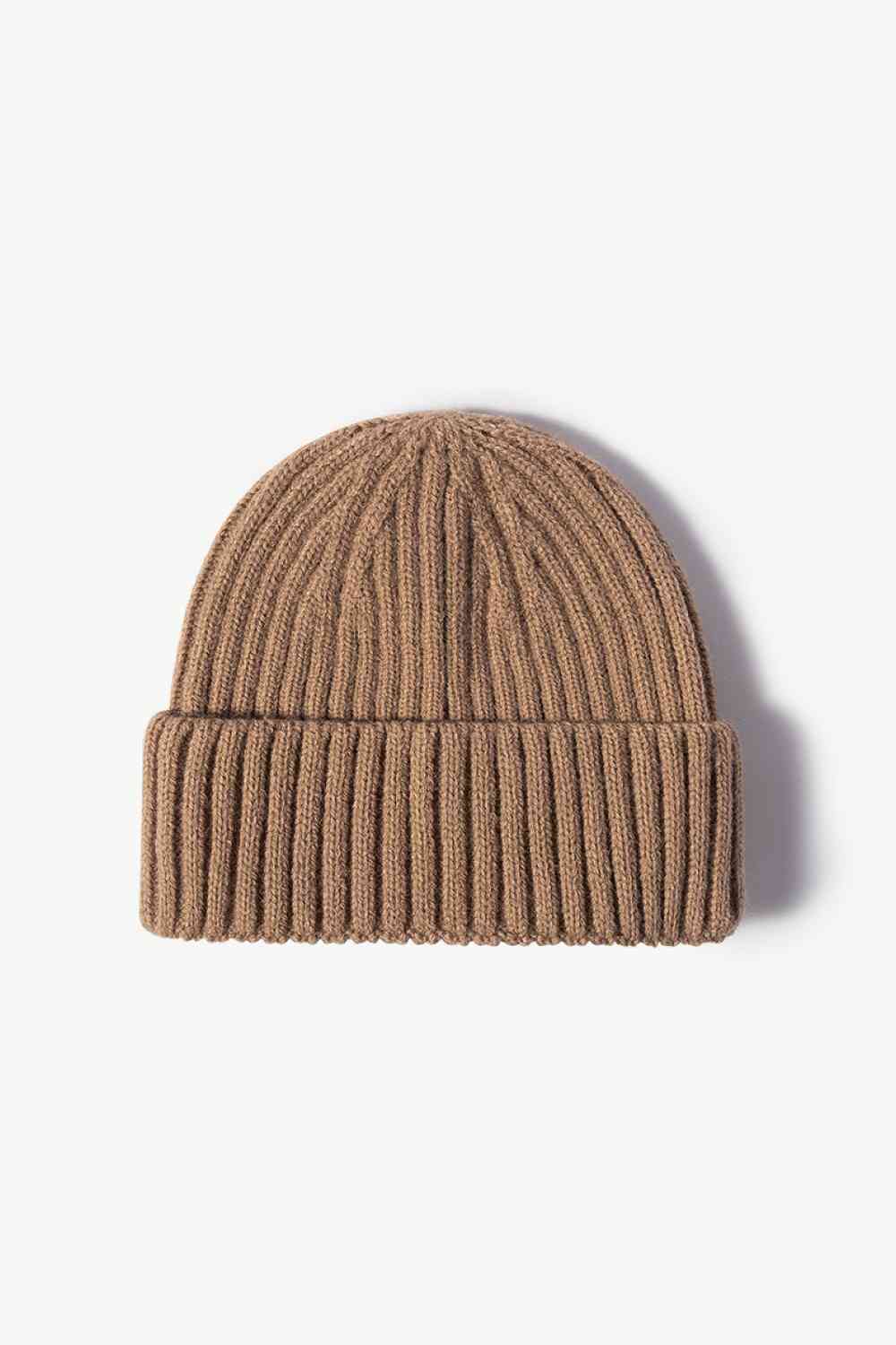 Rib-Knit Cuff Beanie Brown One Size