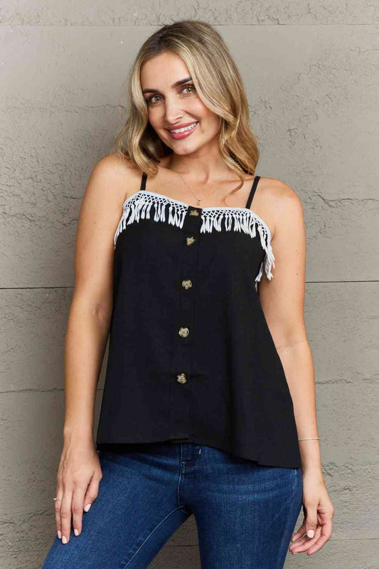 Ninexis It's About Time Lace Detail Loose Cami Top Black