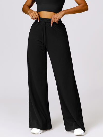 Drawstring High Waist Active Pants Black