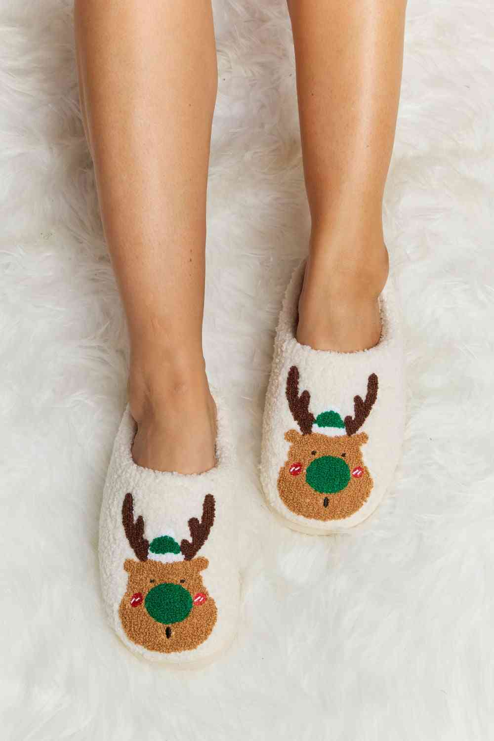 Melody Rudolph Print Plush Slide Slippers Green