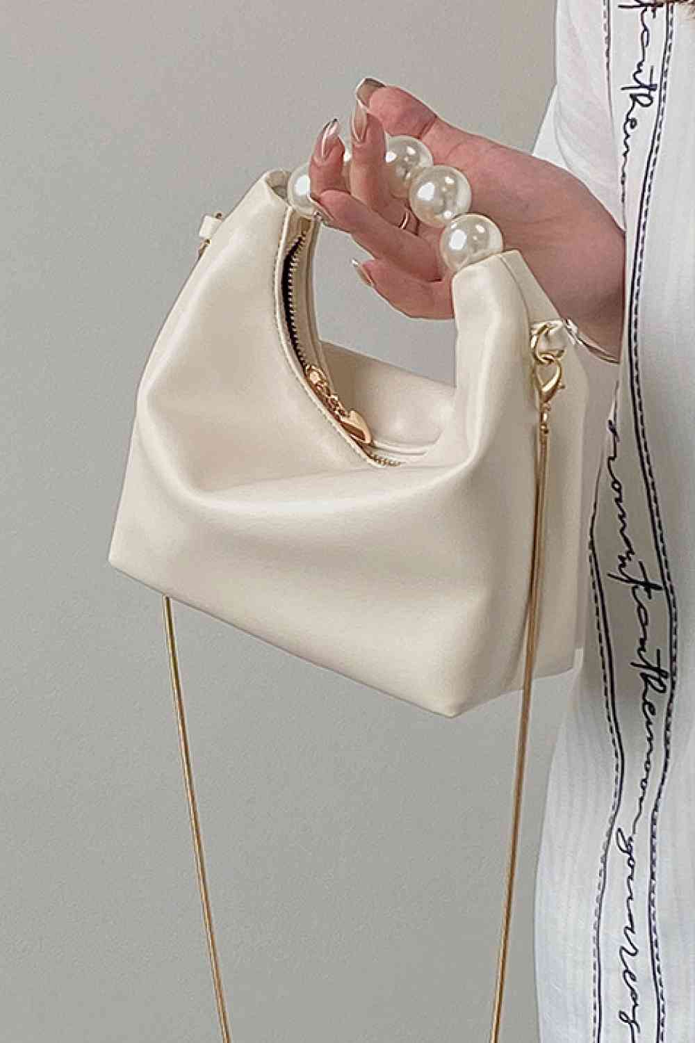 Adored PU Leather Pearl Handbag Cream One Size