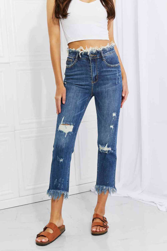 RISEN Full Size Undone Chic Straight Leg Jeans Medium