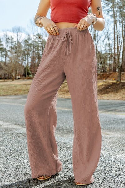 Texture Tied Wide Leg Pants Light Mauve