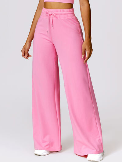 Drawstring High Waist Active Pants Blush Pink