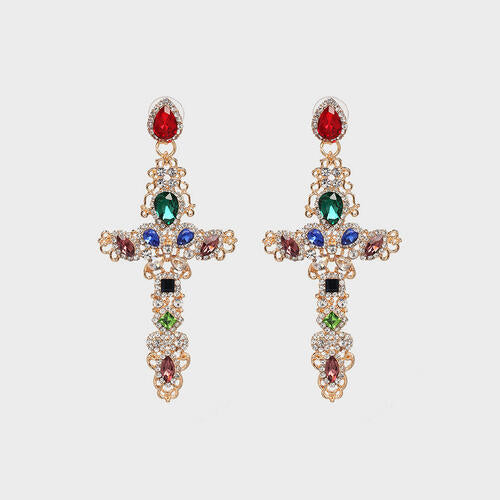 Rhinestone Alloy Cross Earrings Multicolor One Size