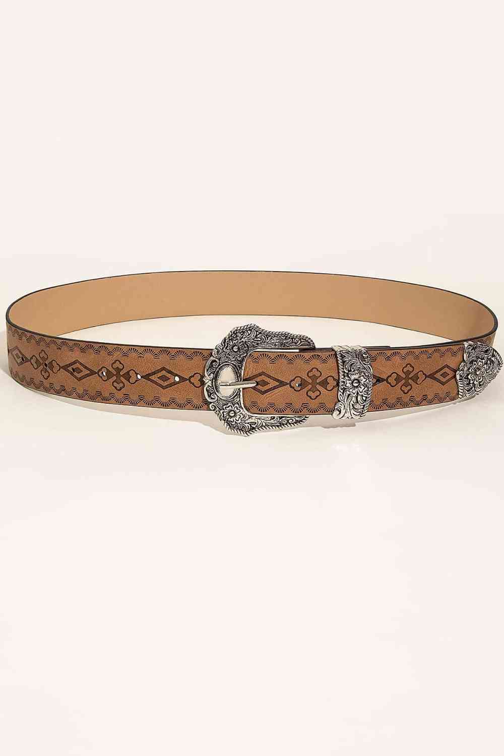 Patterned PU Leather Belt Caramel