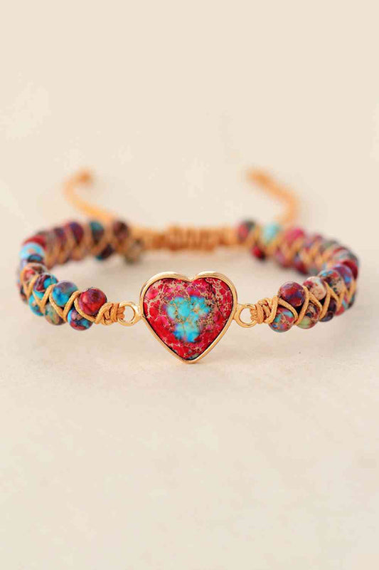 Handmade Heart Shape Natural Stone Bracelet Red One Size