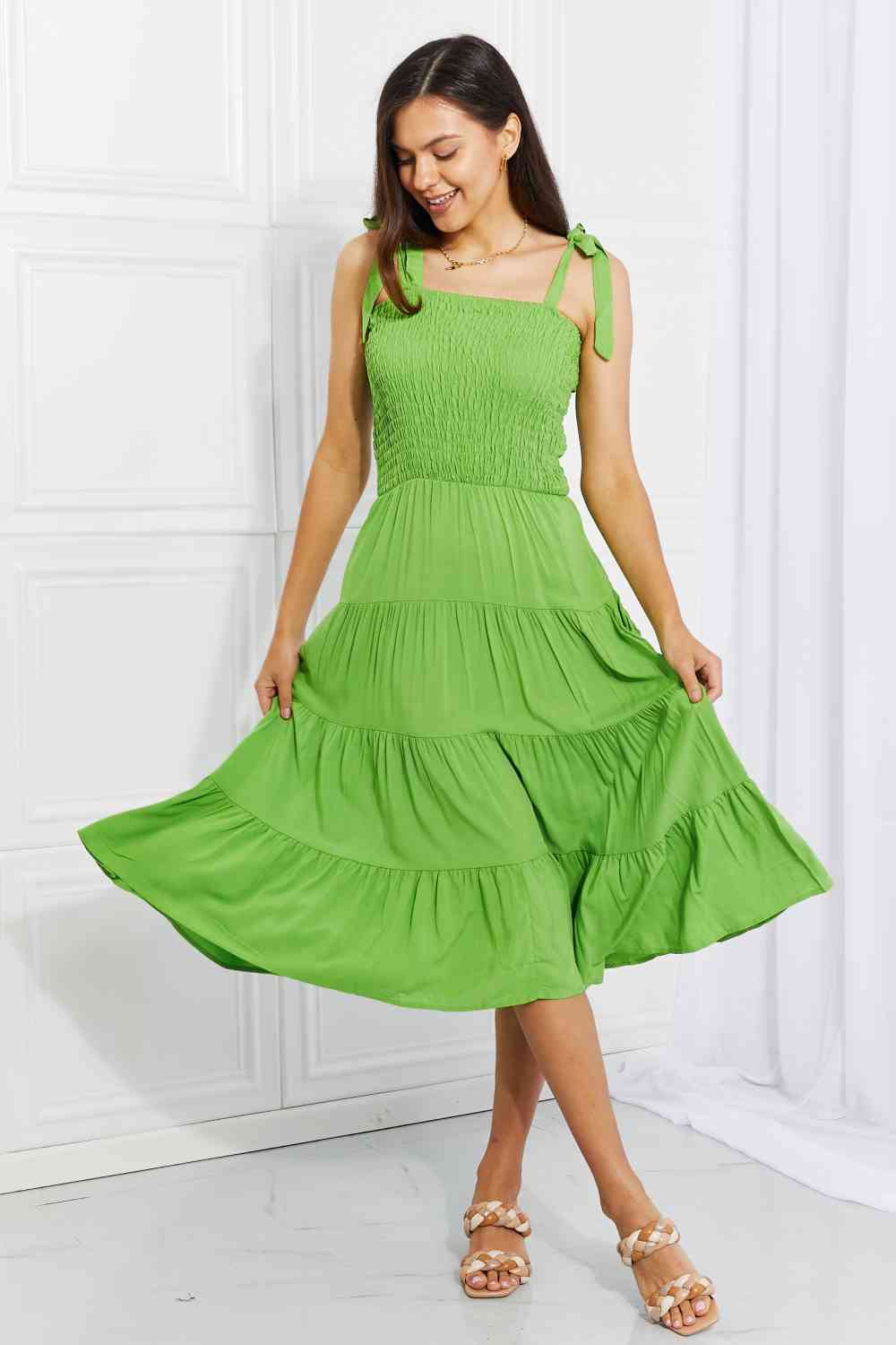 Culture Code Full Size Summer Solstice Smocked Tiered Dress Lime