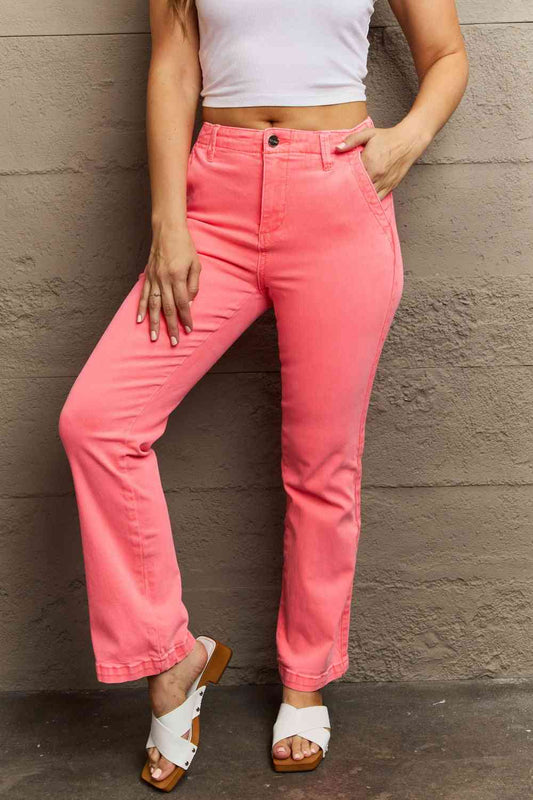 RISEN Kenya Full Size High Waist Side Twill Straight Jeans Coral