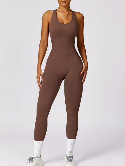 Cutout Racerback Active Jumpsuit Chestnut