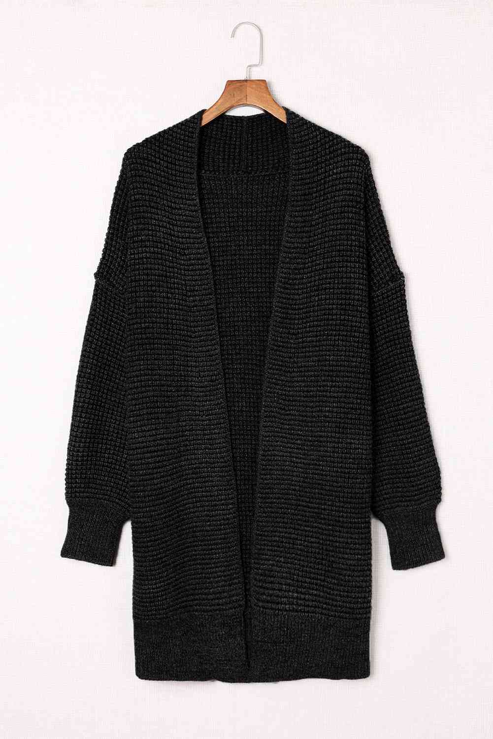 Woven Right Heathered Open Front Longline Cardigan Black