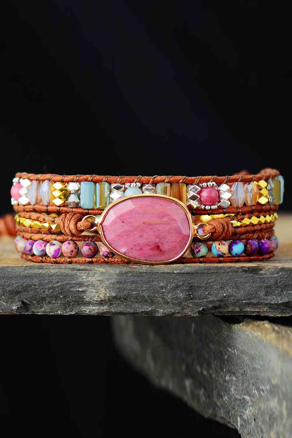 Handmade Crystal Beaded Natural Stone Bracelet Style B One Size