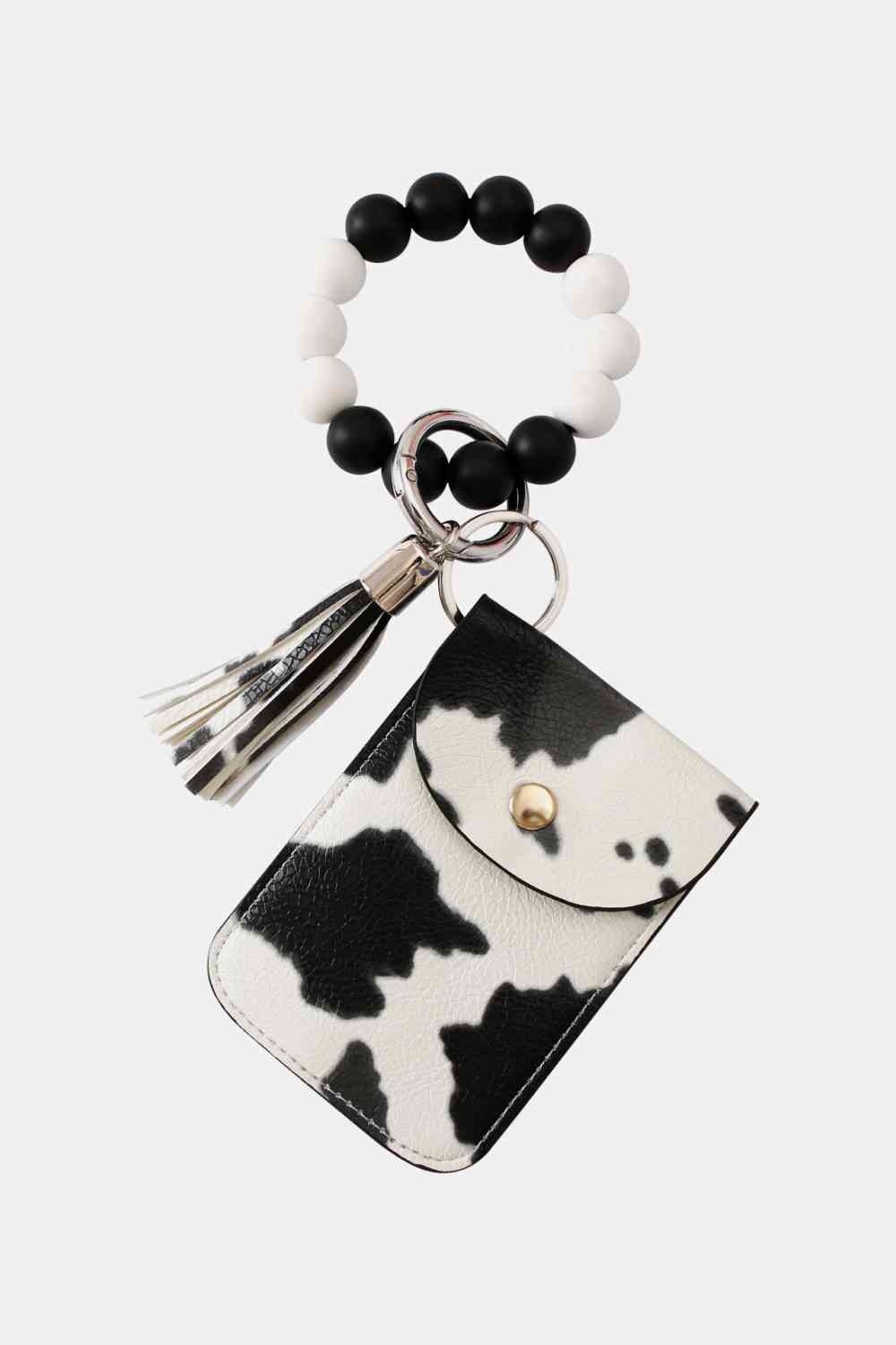 Bead Wristlet Key Chain with Wallet Cow Print One Size