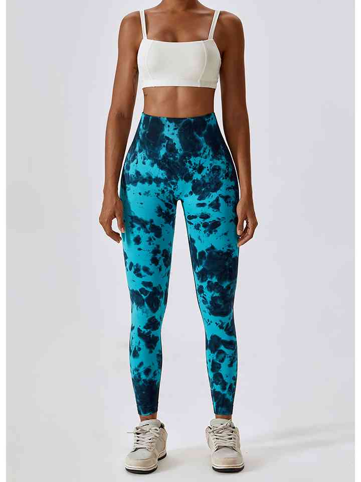 Tie Dye Wide Waistband Active Leggings Aqua