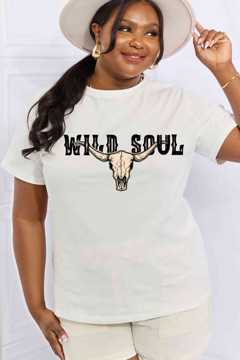 Simply Love Full Size WILD SOUL Graphic Cotton Tee Bleach