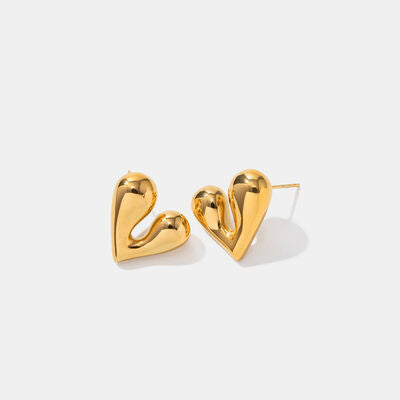 Heart Shape Stainless Steel Stud Earrings Gold One Size