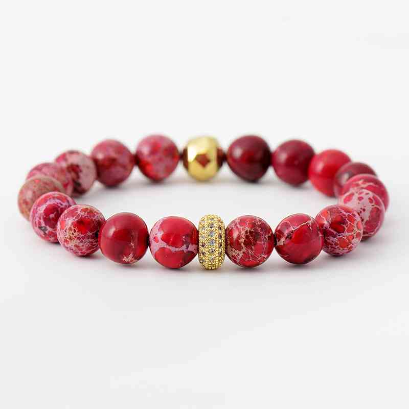 Natural Stone Beaded Bracelet Red One Size